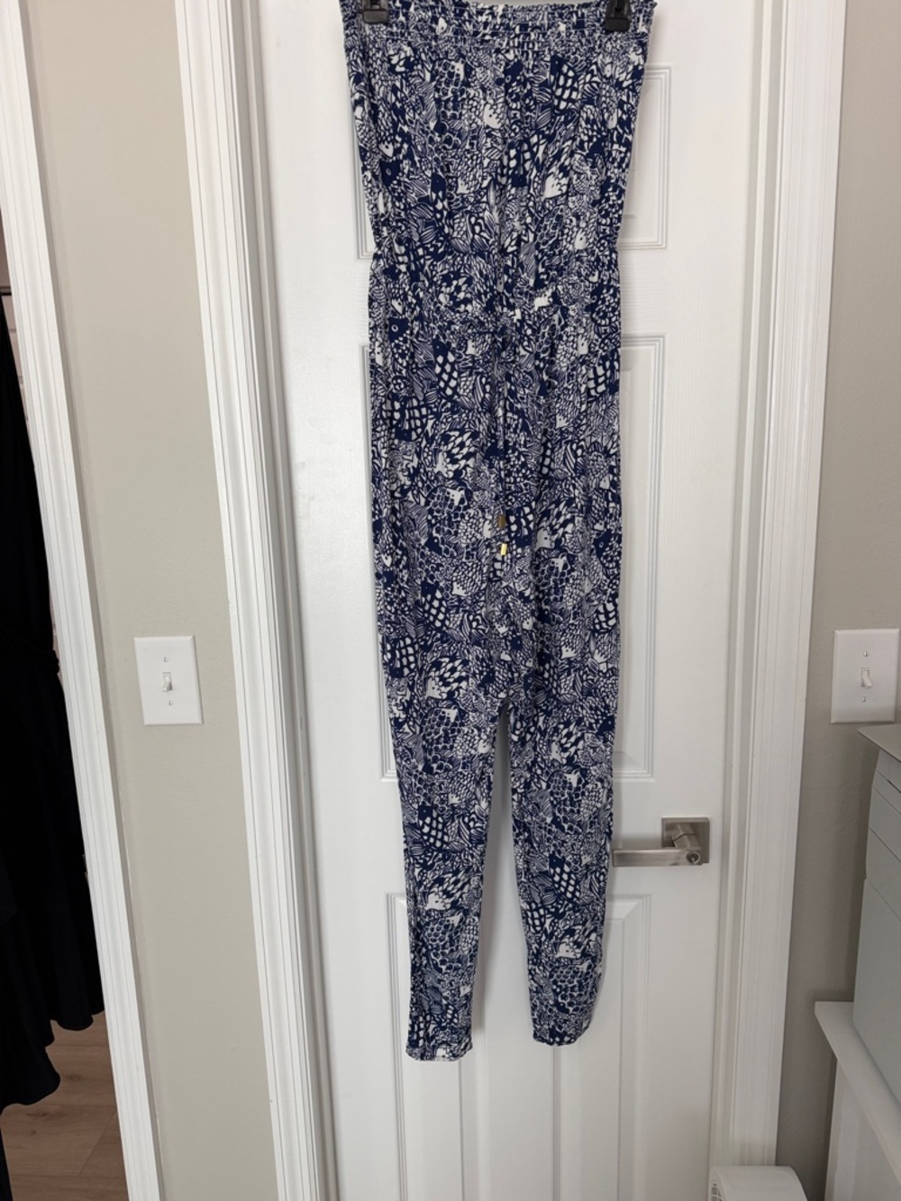 Lilly Pulitzer Navy & White Printed Strapless Jumpsuit